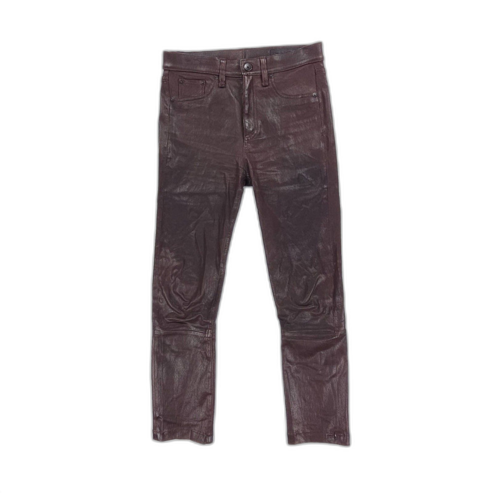 RAG & BONE 100% Lamb Leather Crop Skinny Jean Mahogany Quiet Luxury Biker Grunge